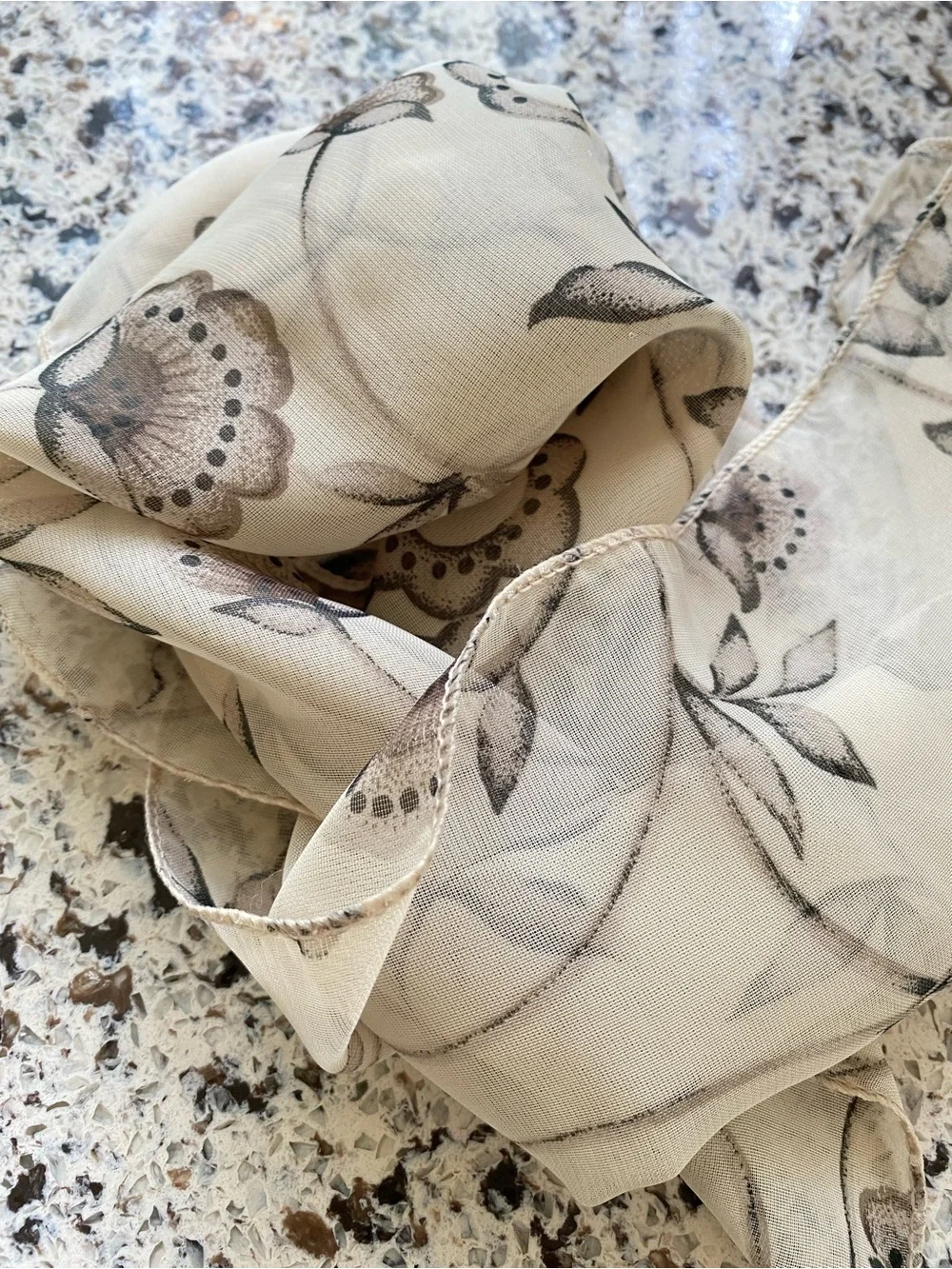 VINTAGE Sheer Silk Chiffon Scarf Taupe Brown 20” Square